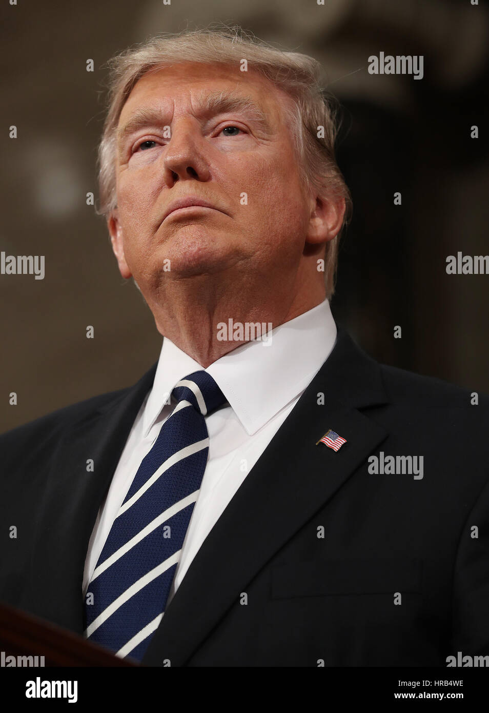 Us president donald j trump delivers his first address to a joint