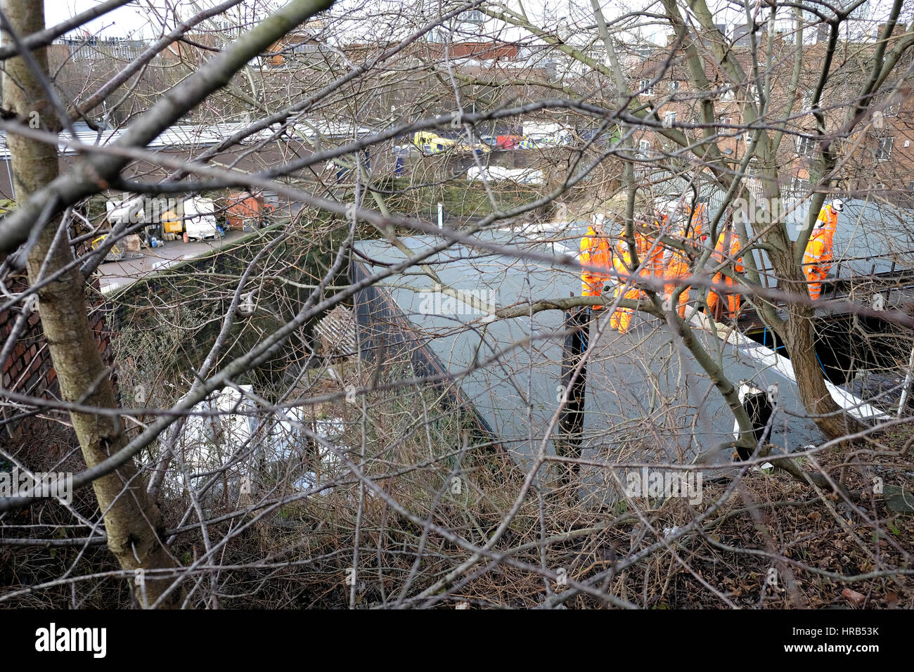 Railway Cutting Wall Collapse Liverpool UK Stock Photo