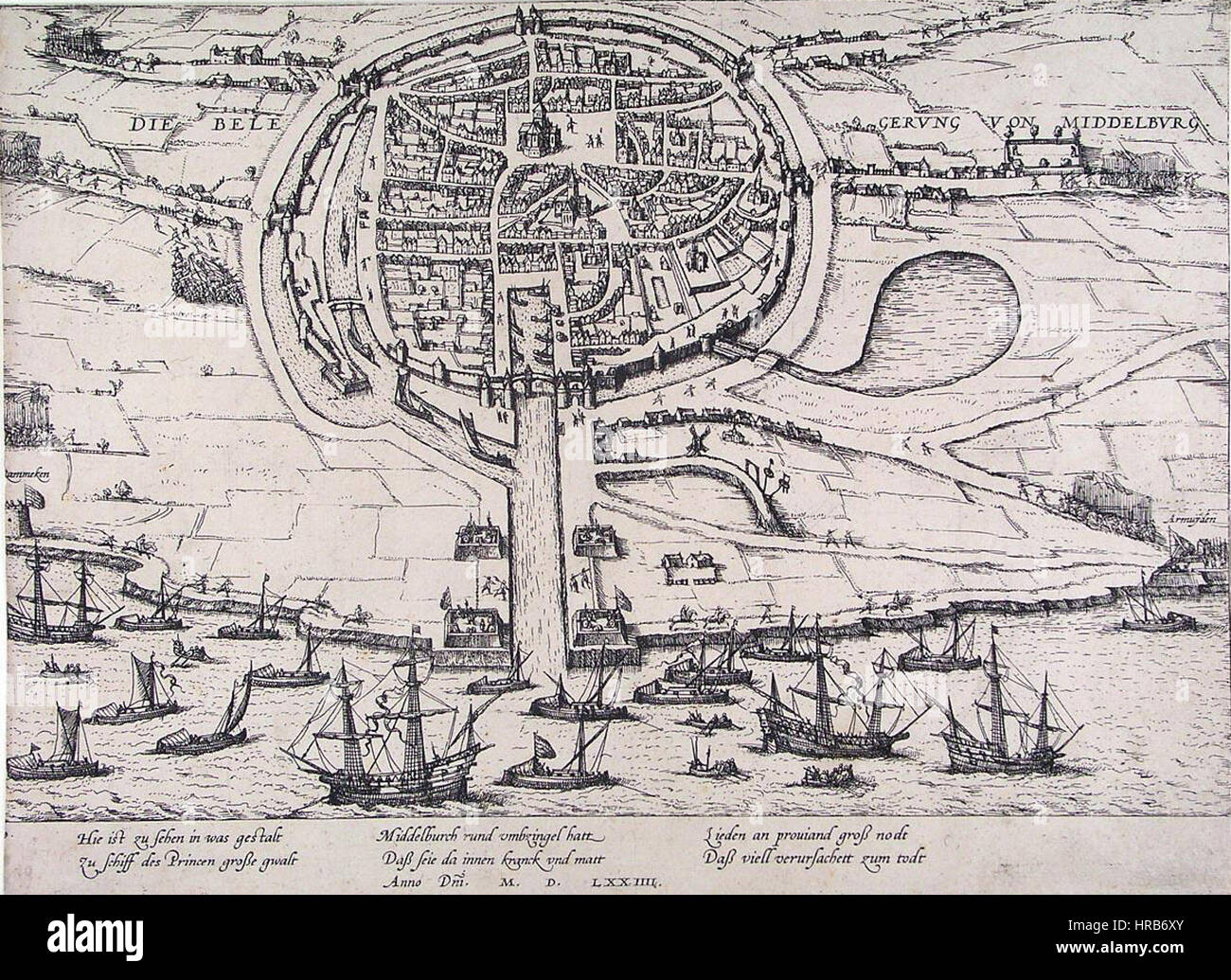 Siege of Middelburg - Beleg van Middelburg in 1574 (Frans Hogenberg) Stock Photo