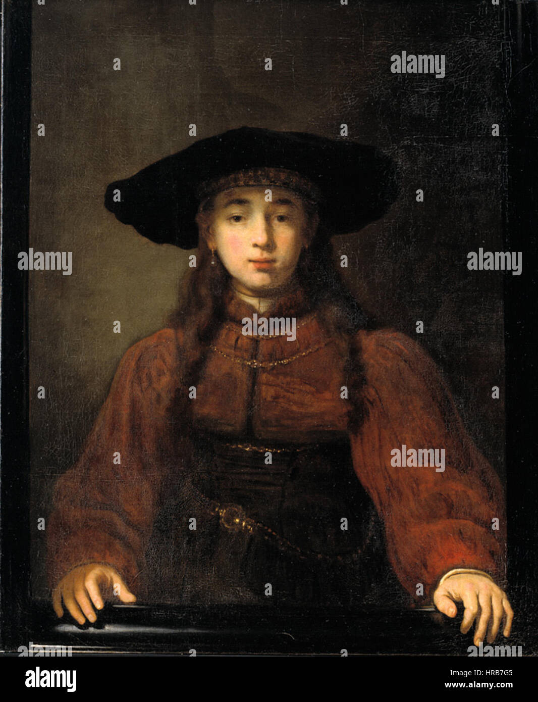 Rembrandt - A Young Woman Resting her Hands on the Picture Frame
