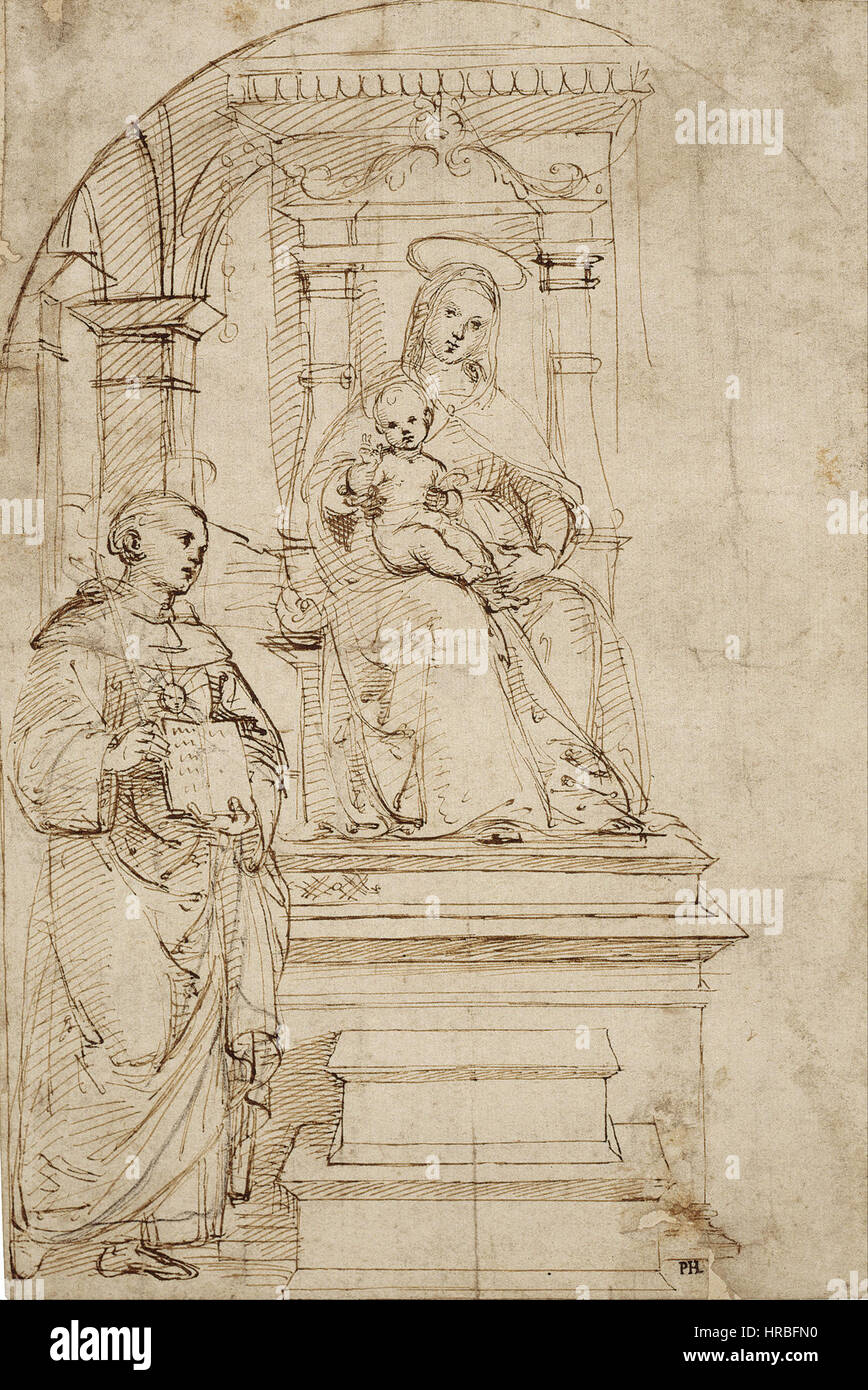 Raffael (Raffaello Santi) - Sketch for an enthroned Virgin and Child with St. Nicholas of Tolentino - Google Art Project Stock Photo