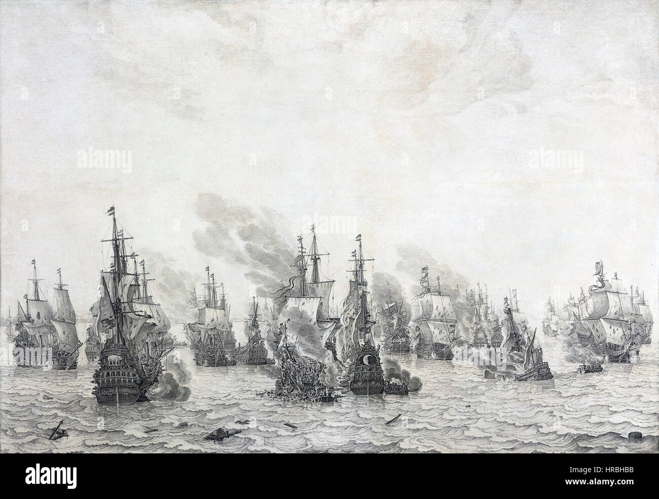 Slag bij Livorno - Battle of Leghorn (Willem van de Velde I) Stock Photo