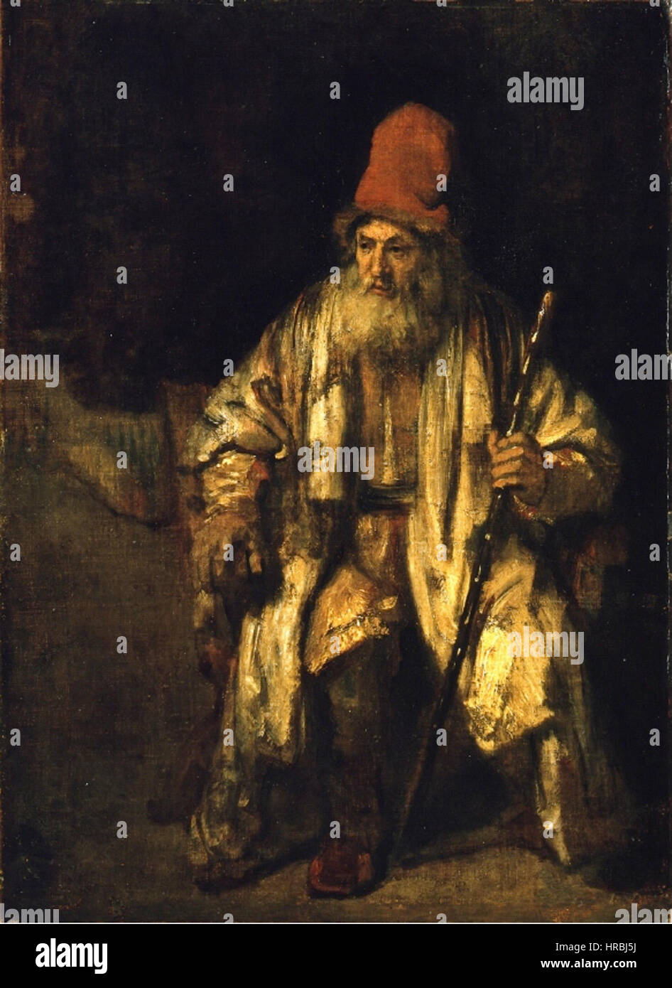 Rembrandt Oil study of an old man with a red hat Stock Photo - Alamy