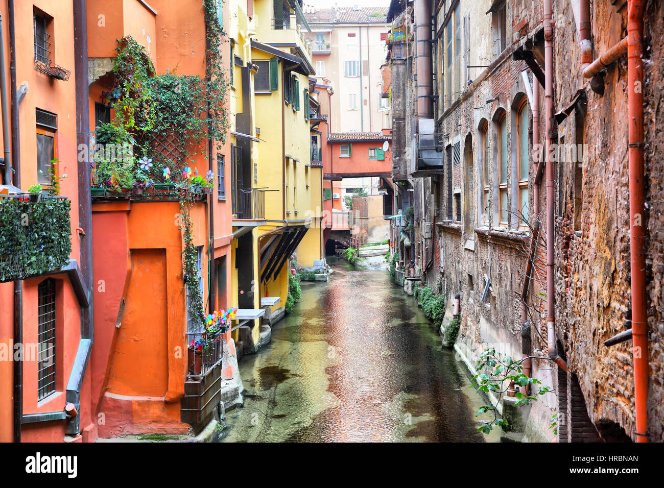 Canal in the old town of Bologna, Italy Stock Photo - Alamy