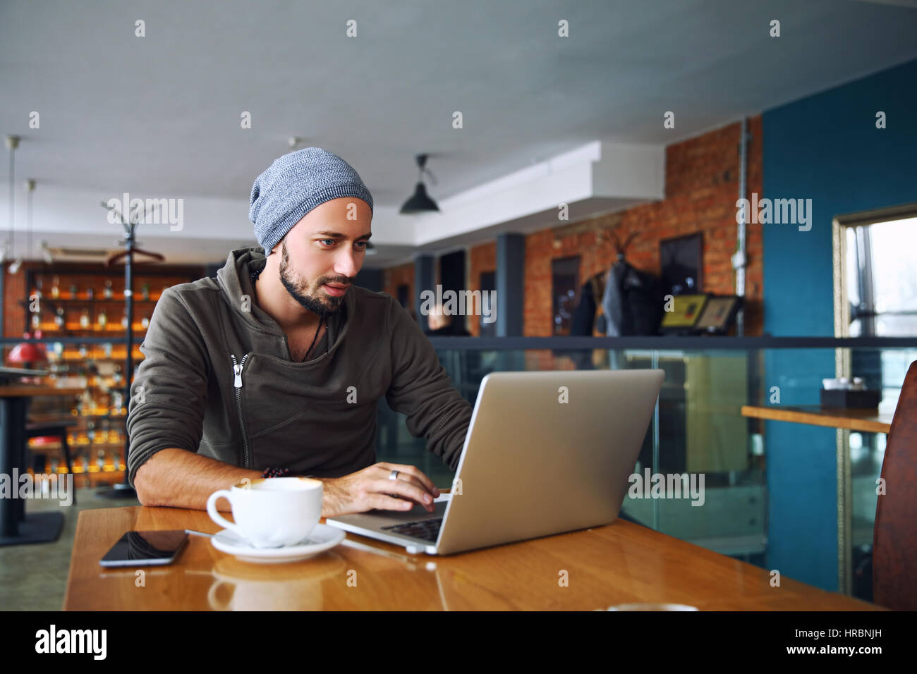 Male using computer coffee hi-res stock photography and images - Alamy