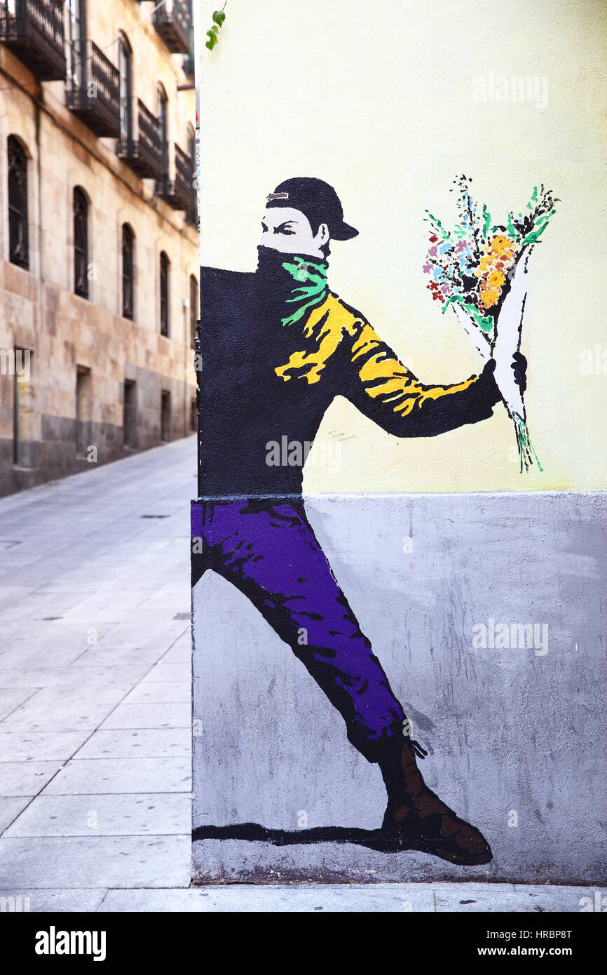 SALAMANCA, SPAIN - September 02, 2016: Street art mural on a corner of building in Salamanca Stock Photo