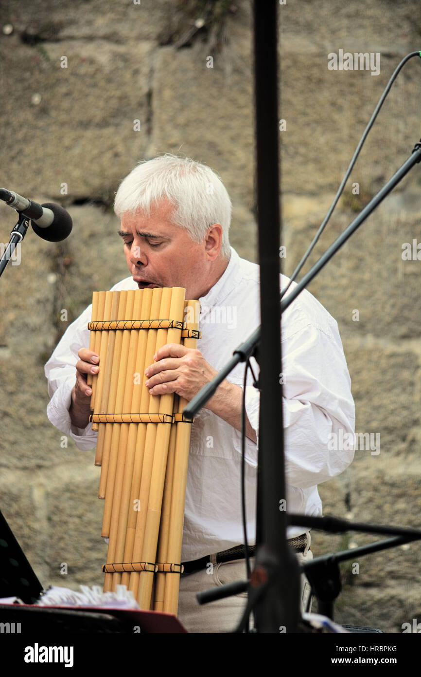 The man with the pan flute. Stock Photo
