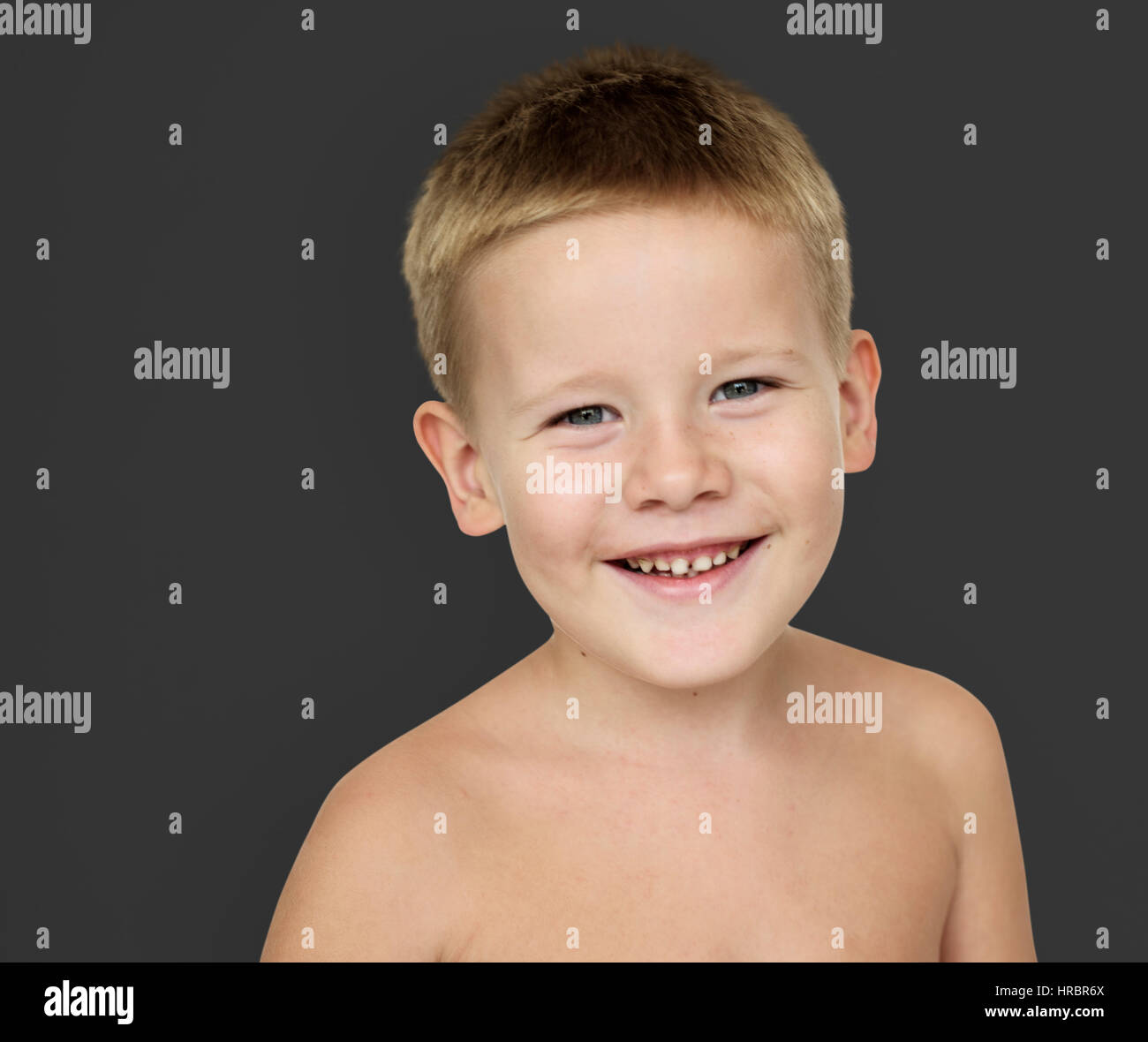 Caucasian Little Boy Bare Chested Smiling Stock Photo Alamy