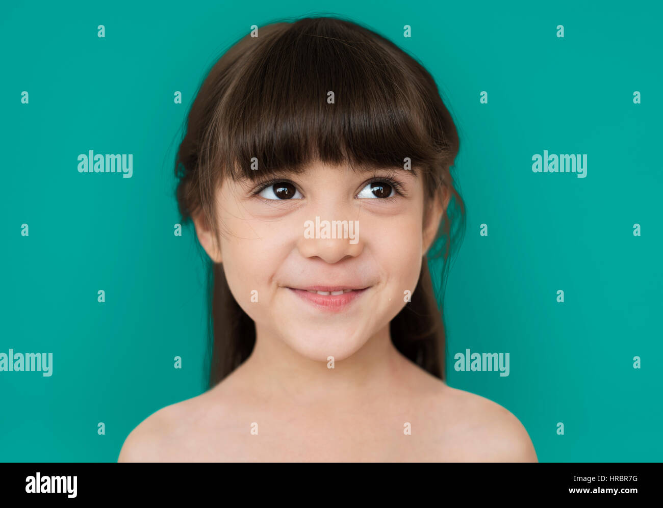 Little Girl Smiling Bare Chested Stock Photo Alamy