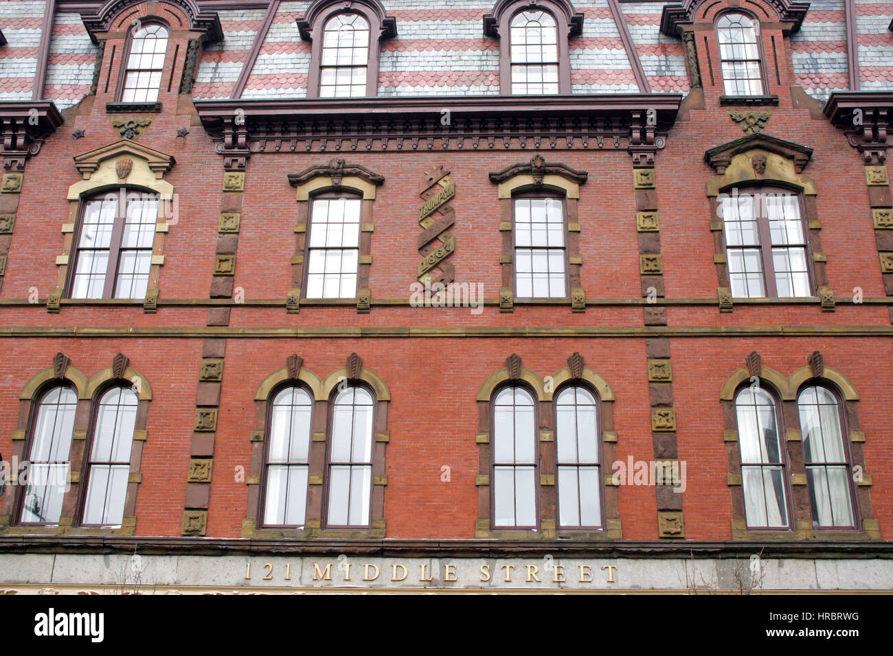 Restored 1867 brick building Portland Maine New England USA Stock Photo