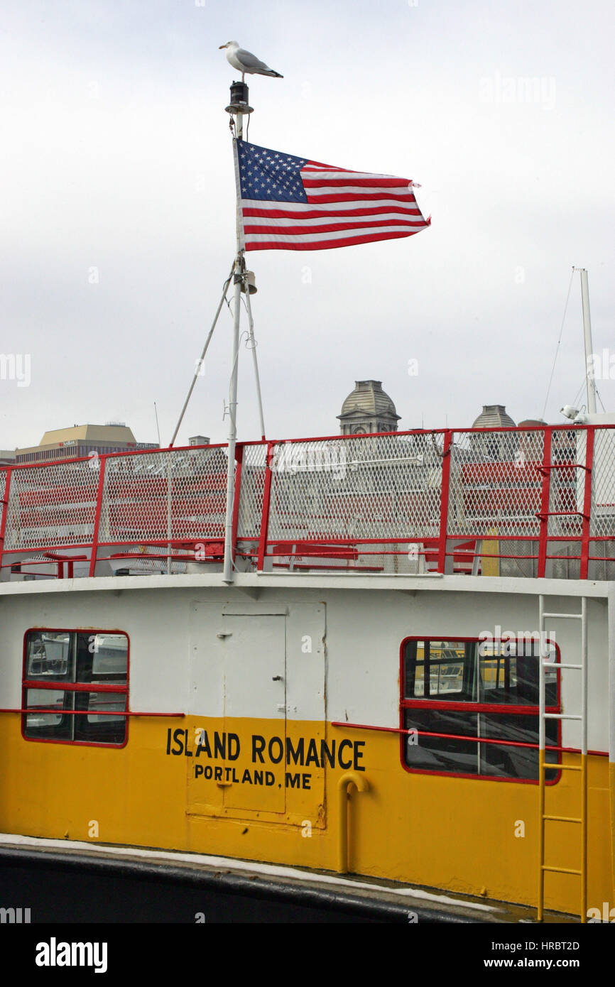 Casco Bay Ferry Portland Harbor winter ice Portland Maine New England USA Stock Photo