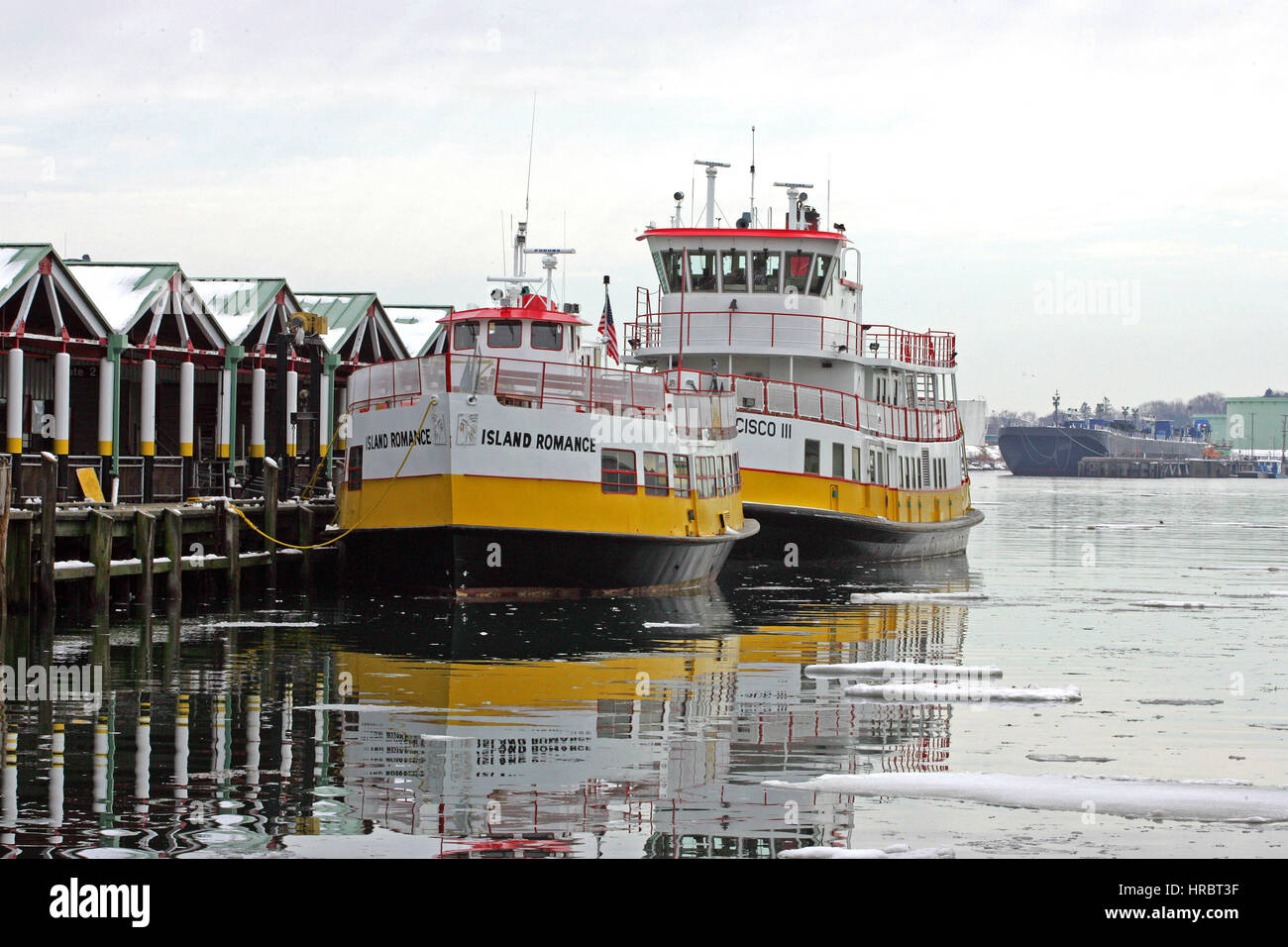 Casco Bay Ferry Portland Harbor winter ice Portland Maine New England USA Stock Photo