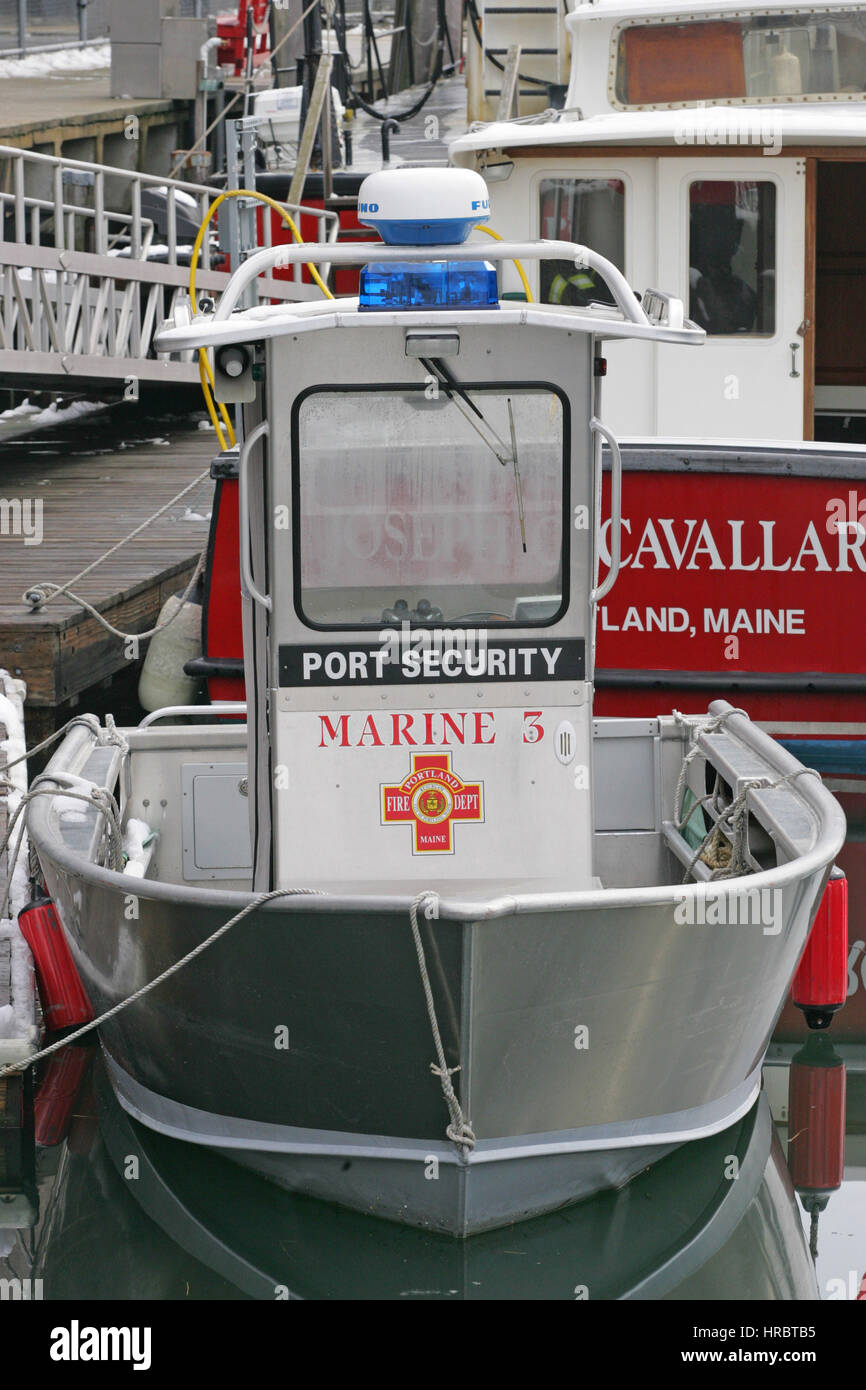 Portland Harbor marine security fire department boat Portland Maine New England USA Stock Photo