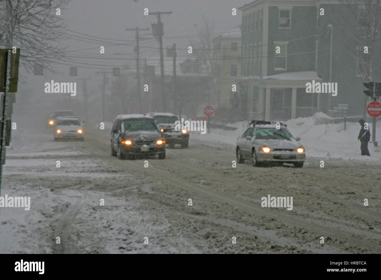 Snowstorm downtown Portland Maine traffic winter storm snow New England