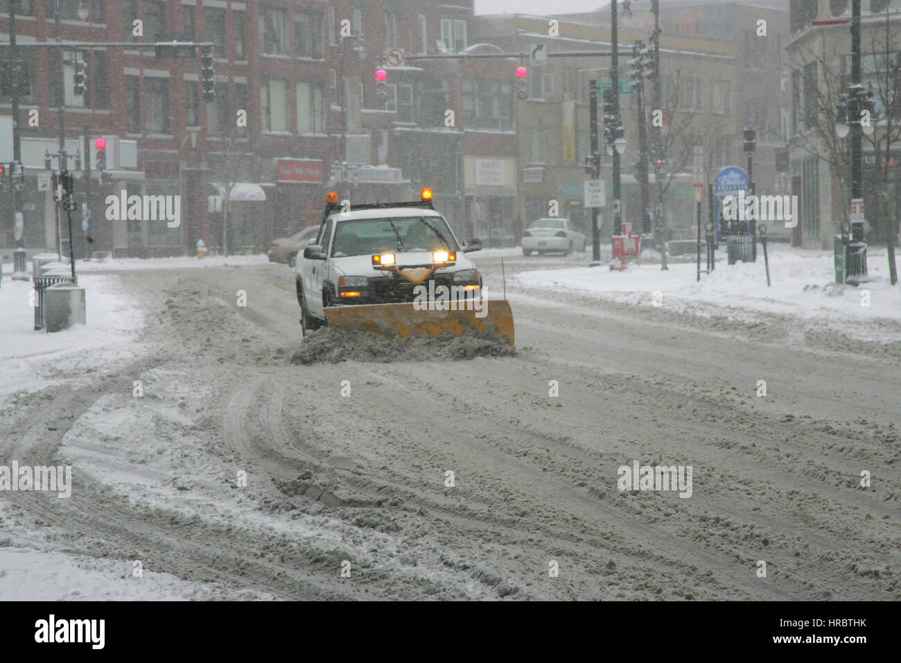 Snowstorm downtown Portland Maine snow plow winter storm snow New