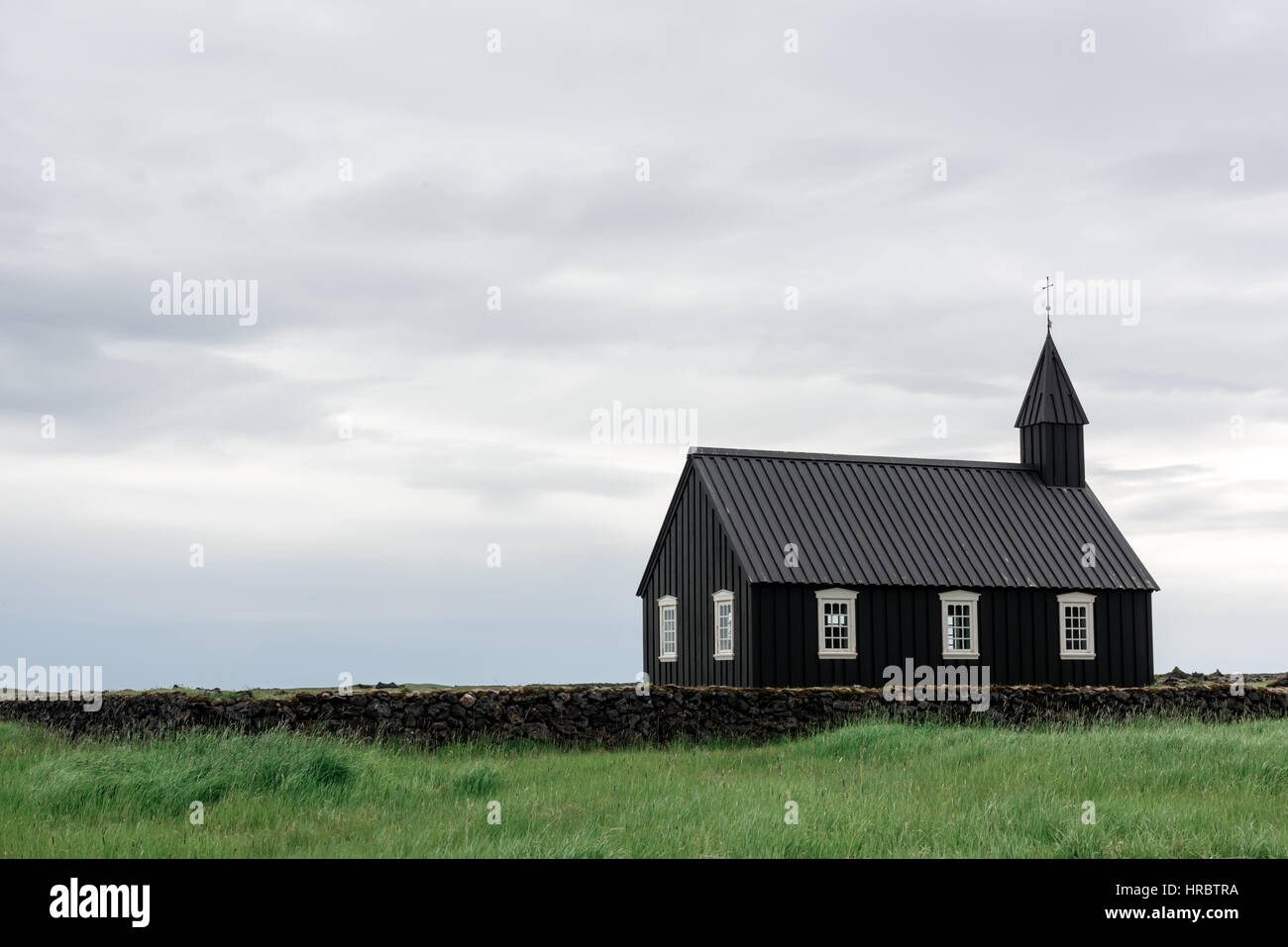 Black wooden church Budakirkja at Snaefellsnes, western Iceland, Europe. Stock Photo