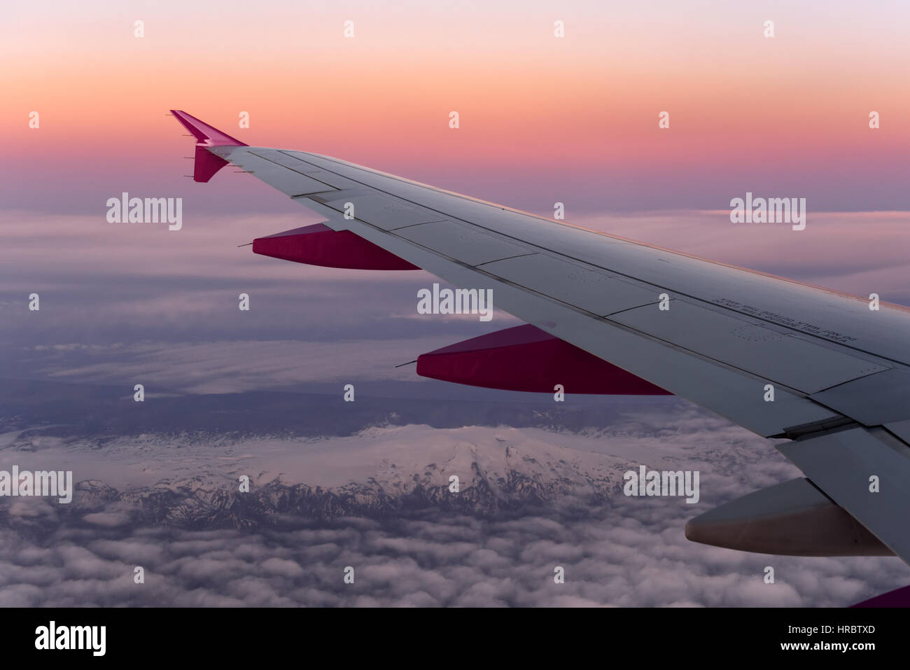 view through airplane window Stock Photo