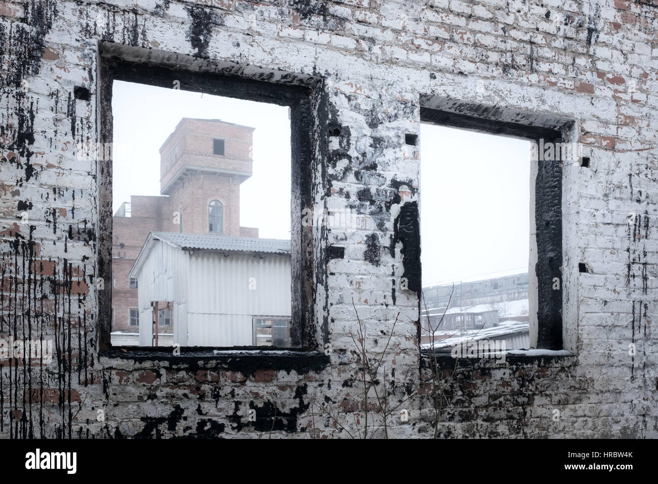 Urban exploration. Old ruined factory apartment Stock Photo