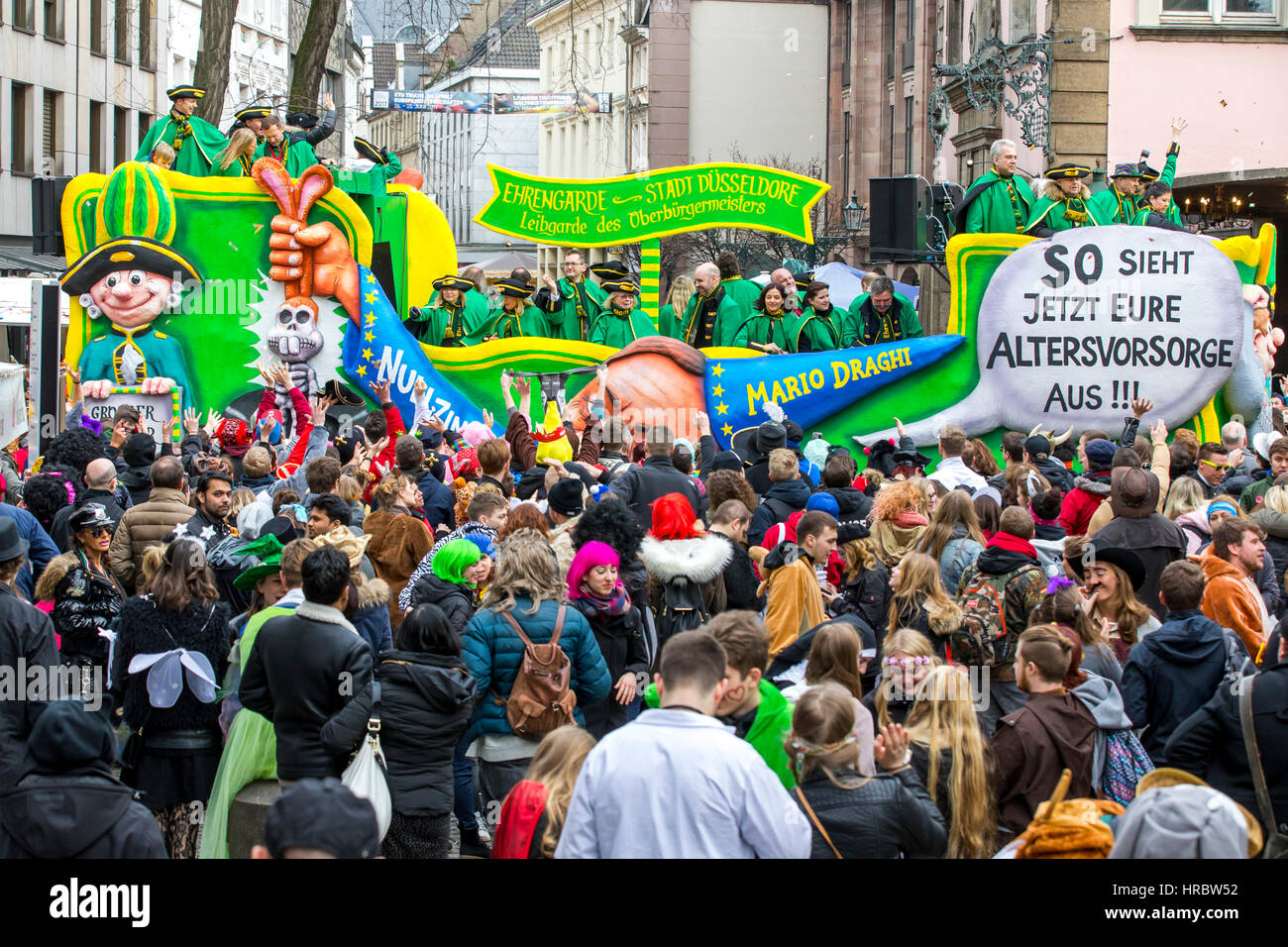 German Carnival parade in DŸsseldorf, Carnival floats designed as political caricatures, Stock Photo