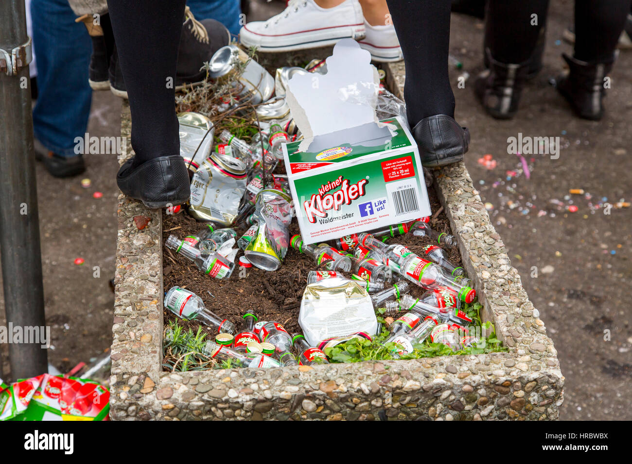 German Carnival parade in DŸsseldorf, after parade party in the old town, party waste, rubbish, Stock Photo