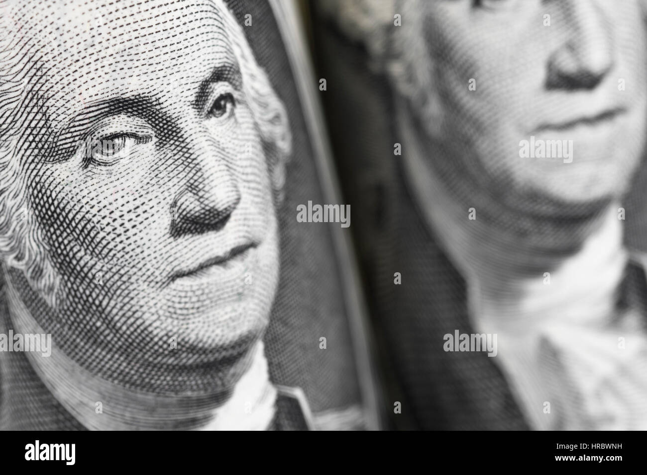 Macro-photo of George Washington's face on US $1 / one dollar bill. Stock Photo