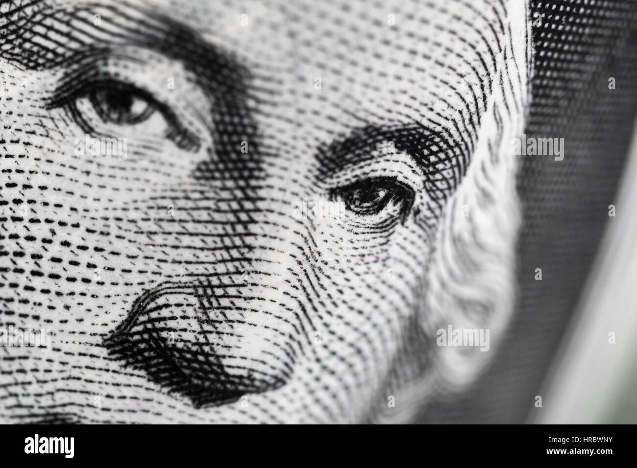 Macro-photo of George Washington's face on US $1 / one dollar bill. For US banking crisis. Stock Photo