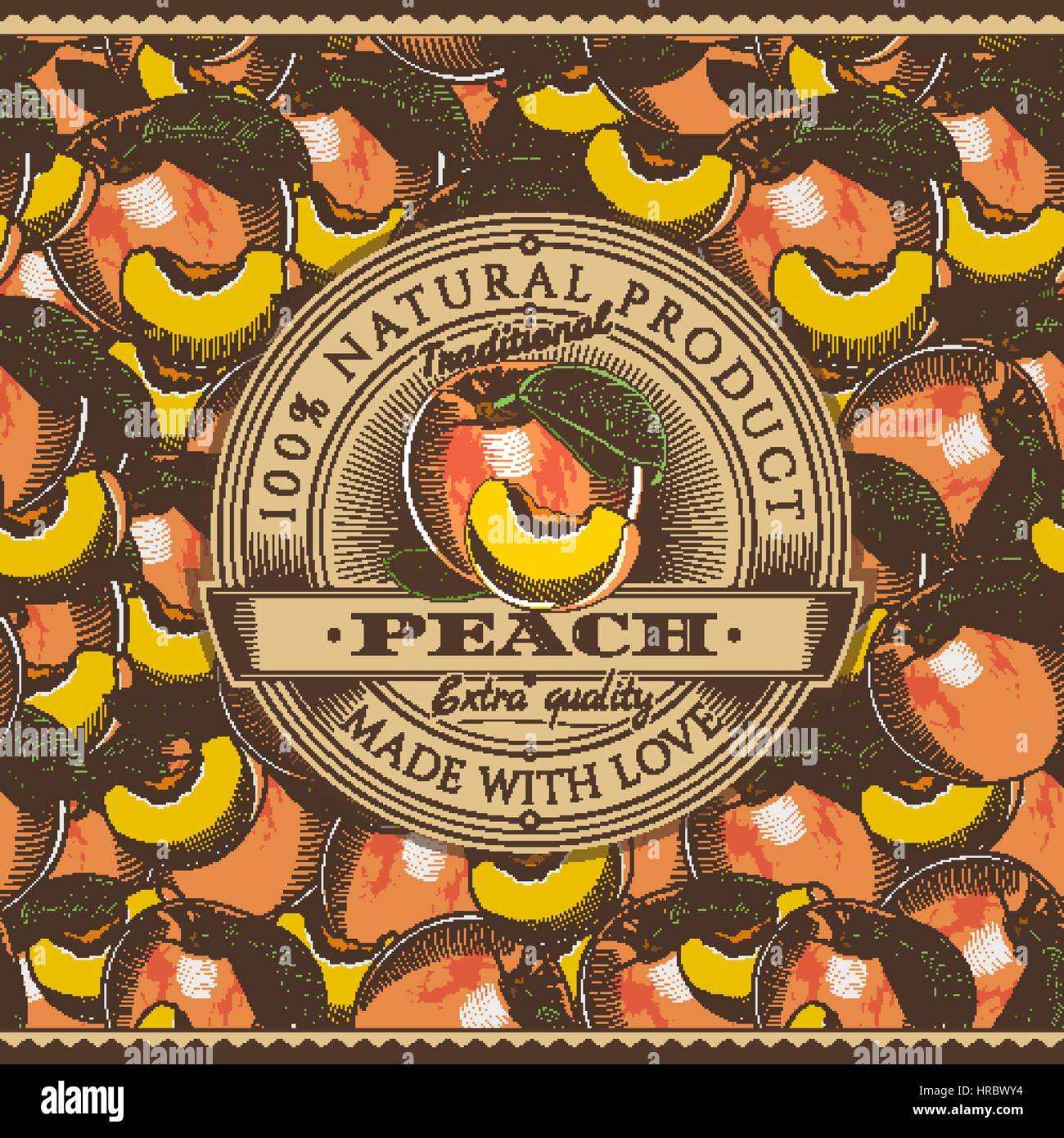Vintage Peach Label On Seamless Pattern Stock Vector Image Art Alamy