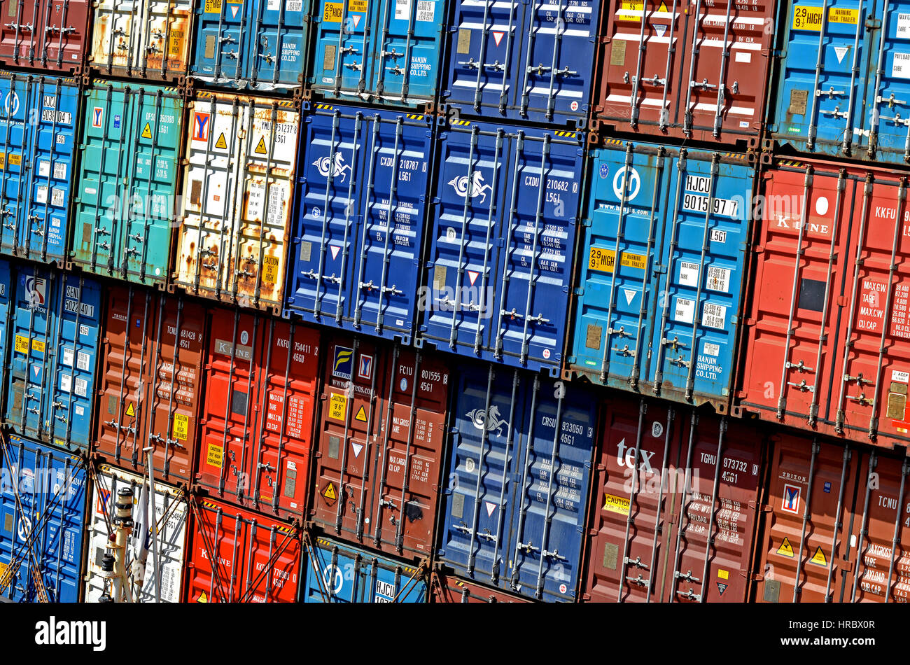 pile of containers on ship Panama canal Stock Photo - Alamy