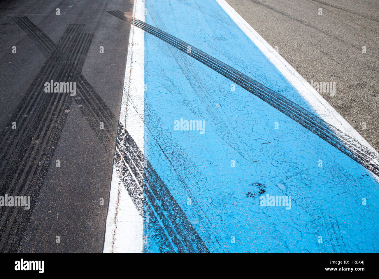 tyre marks on race track Stock Photo