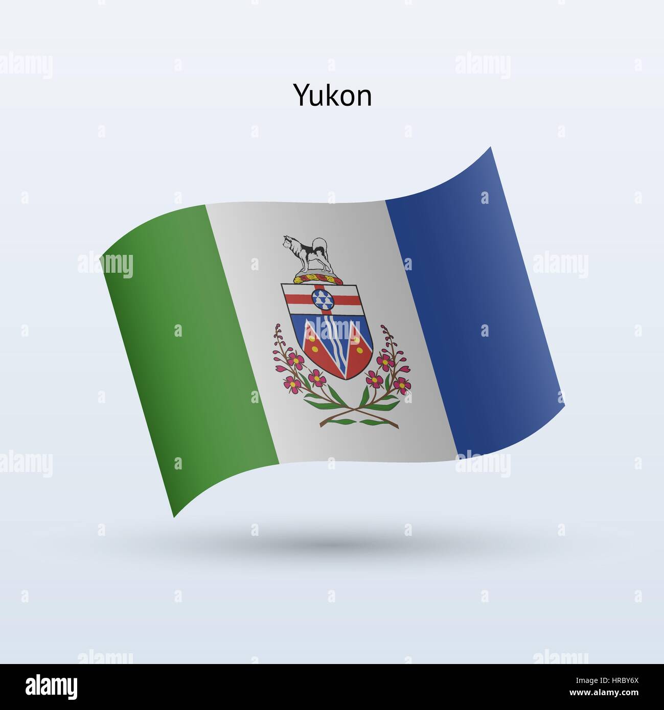 Canadian territory of Yukon flag waving form on gray background. Vector illustration. Stock Vector