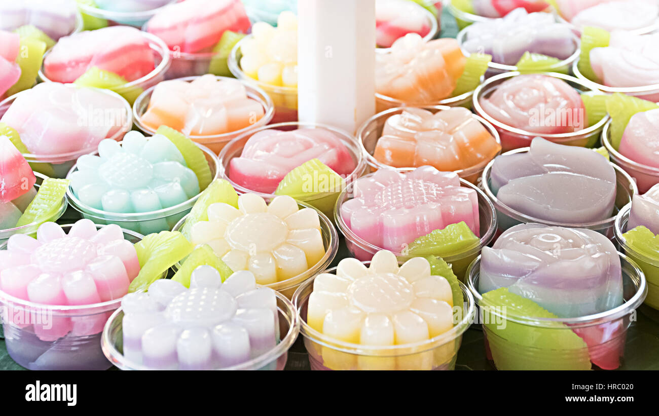 Colorful Thai snacks in a cup. Stock Photo