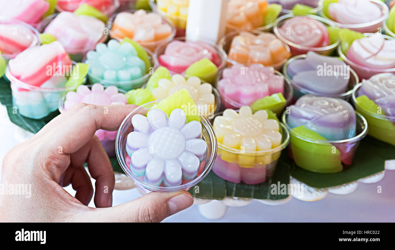 Colorful Thai snacks in a cup. Stock Photo