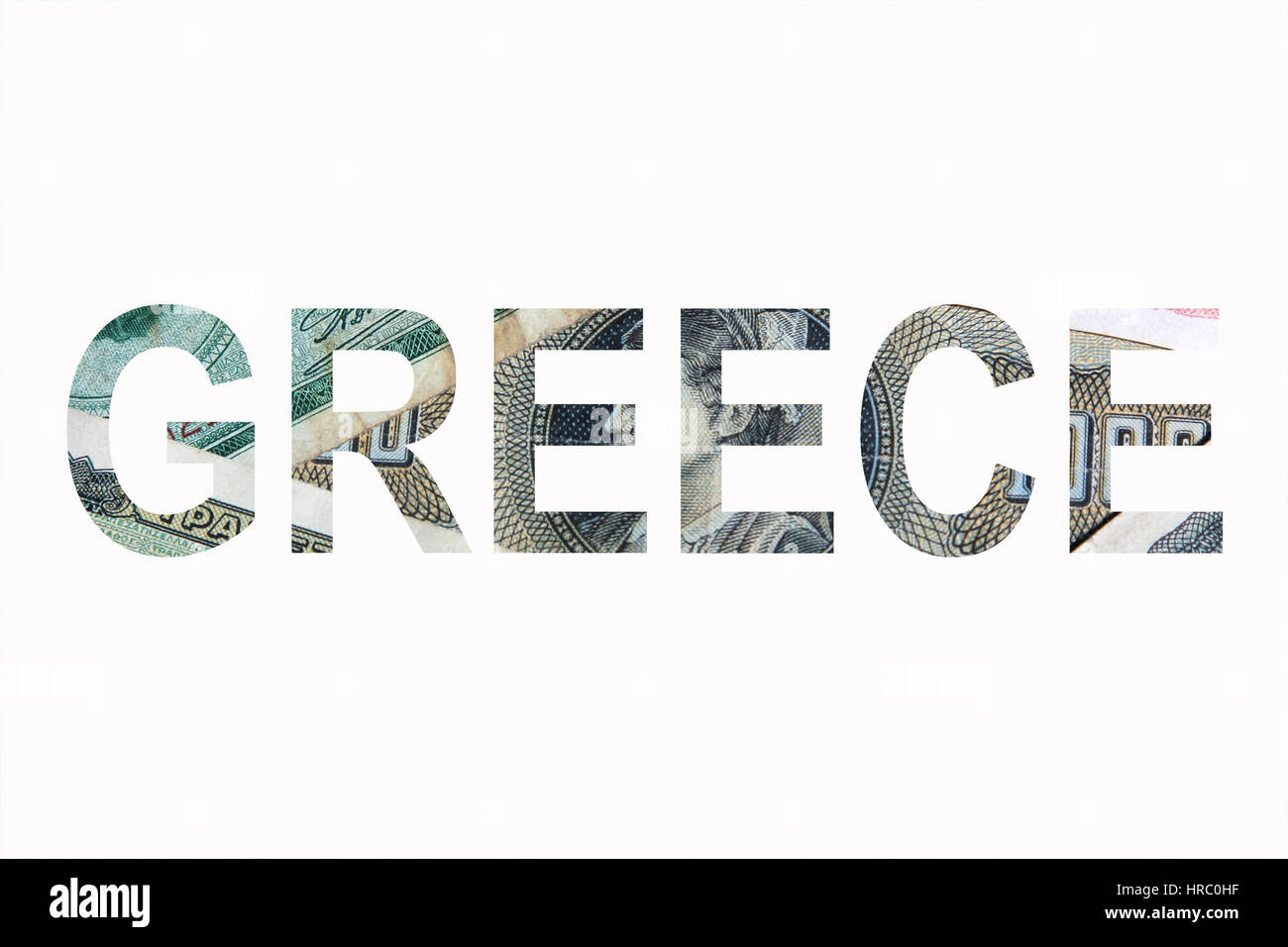Country name Greece sign with photo in background. Isolated on white
