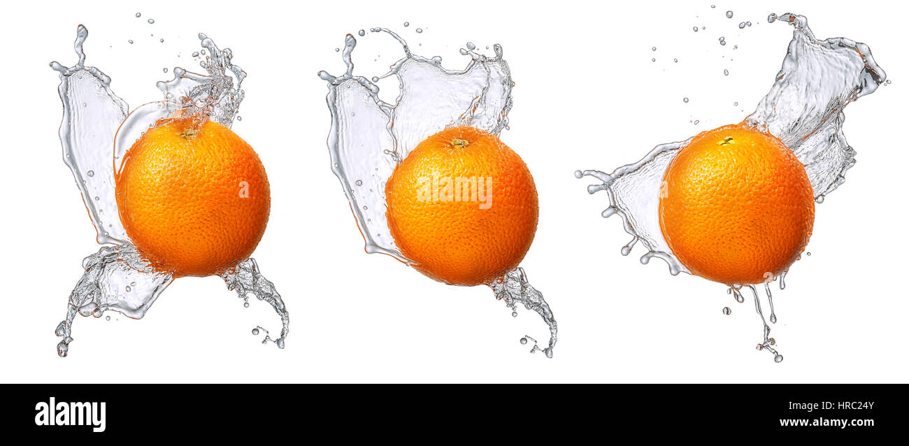 Water splash and fruits isolated on white backgroud. Fresh orange Stock ...