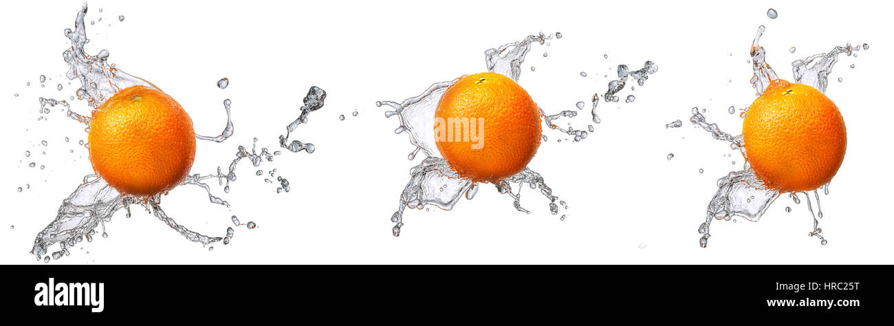 Water splash and fruits isolated on white backgroud. Fresh orange Stock ...