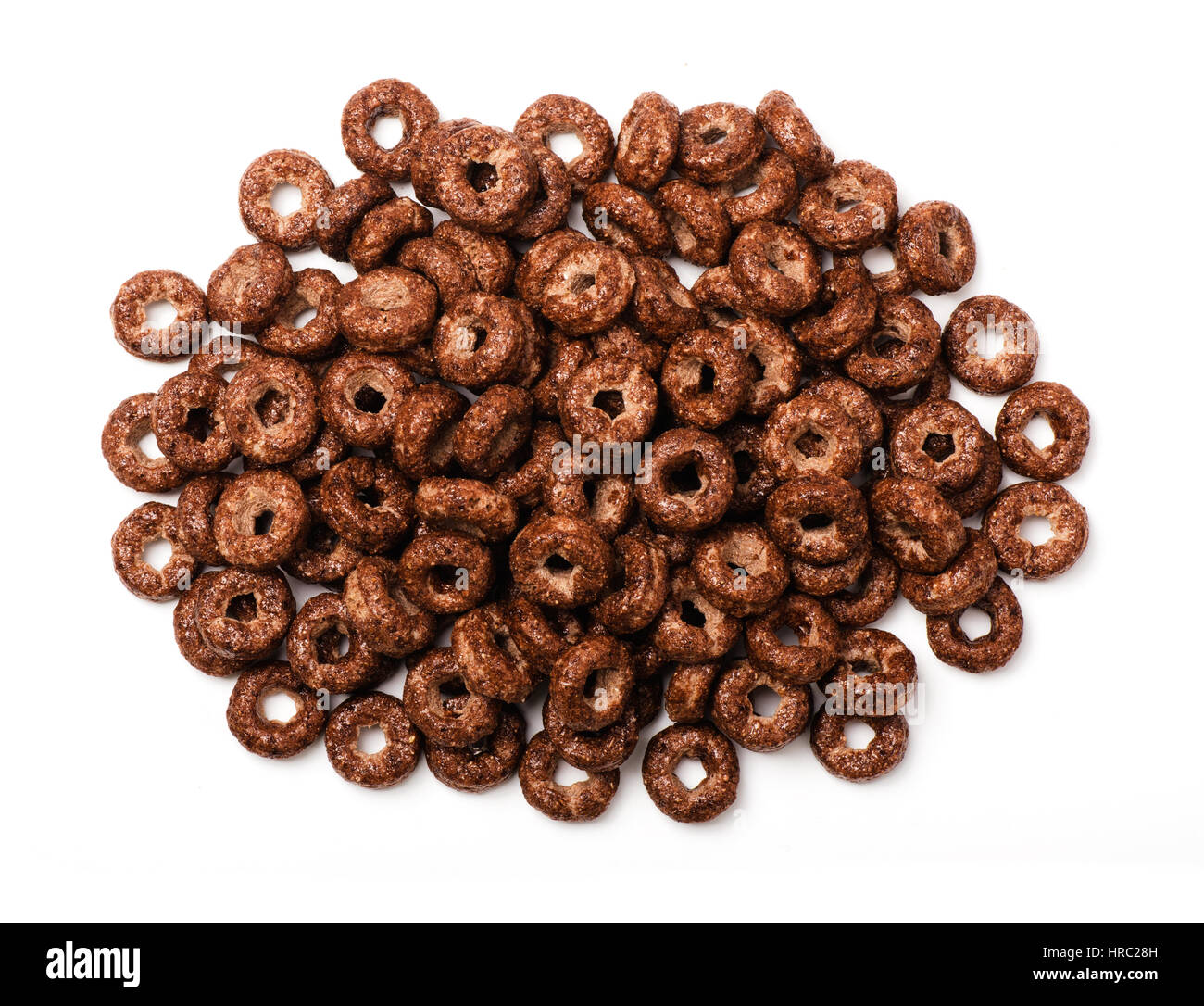 Chocolate corn rings isolated on white background. Breakfast view from above. Stock Photo