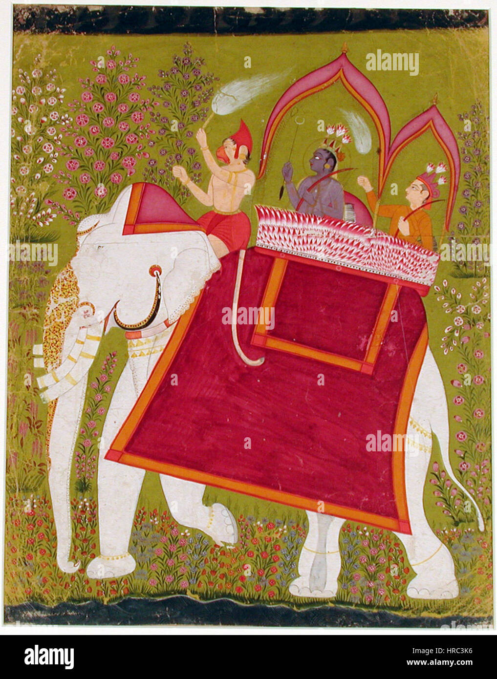 Rama and Lakshman in the howdah of an white elephant with Hanuman as ...