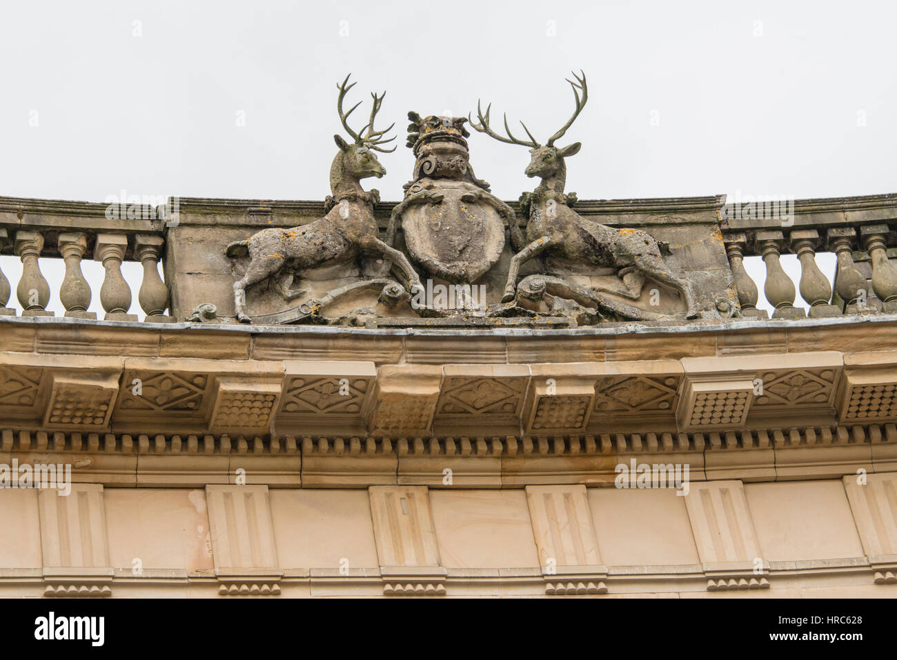 Stags and crest on the Crescent in Buxton, Derbyshire Stock Photo