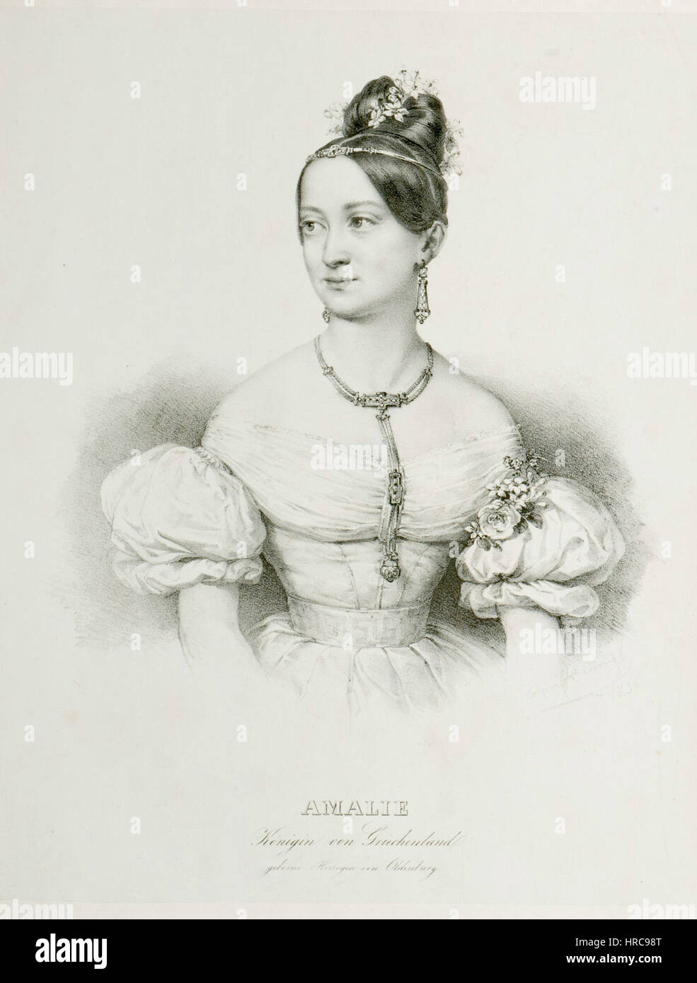 Queen Amalia of Greece print 1837 Stock Photo