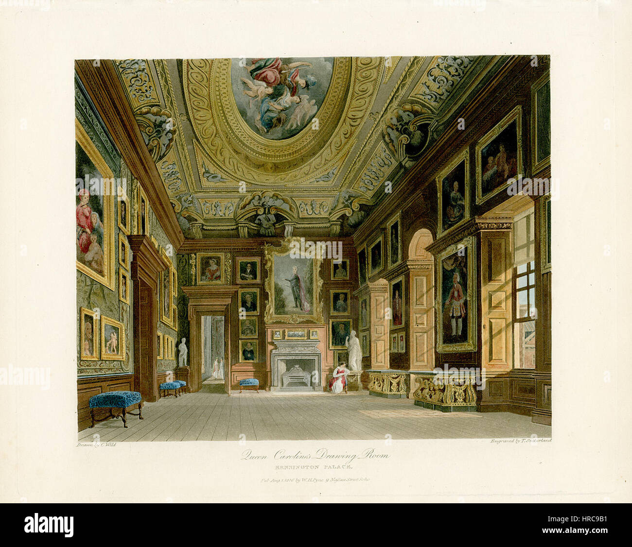 Queen Caroline's Drawing Room, Kensington Palace, from Pyne's Royal Residences, 1819 - panteek pyn90-161 Stock Photo