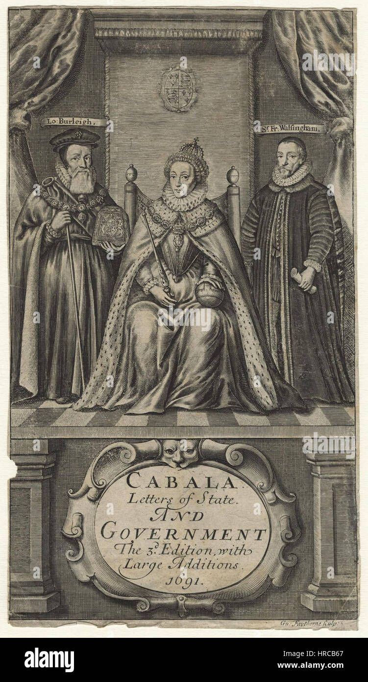 Queen Elizabeth I; William Cecil, 1st Baron Burghley; Sir Francis Walsingham by William Faithorne Stock Photo