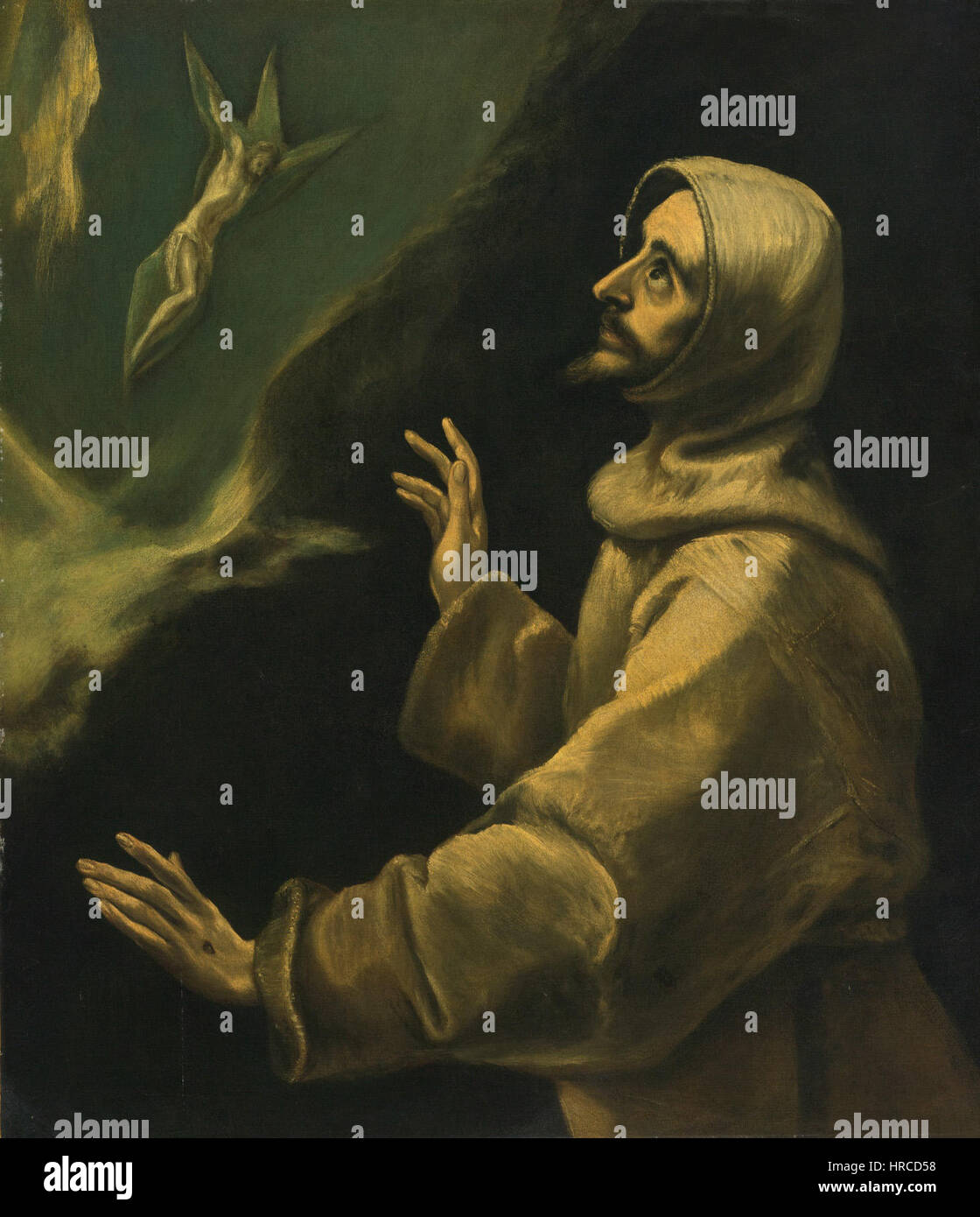 This painting by the School of El Greco depicts Saint Francis of Assisi ...