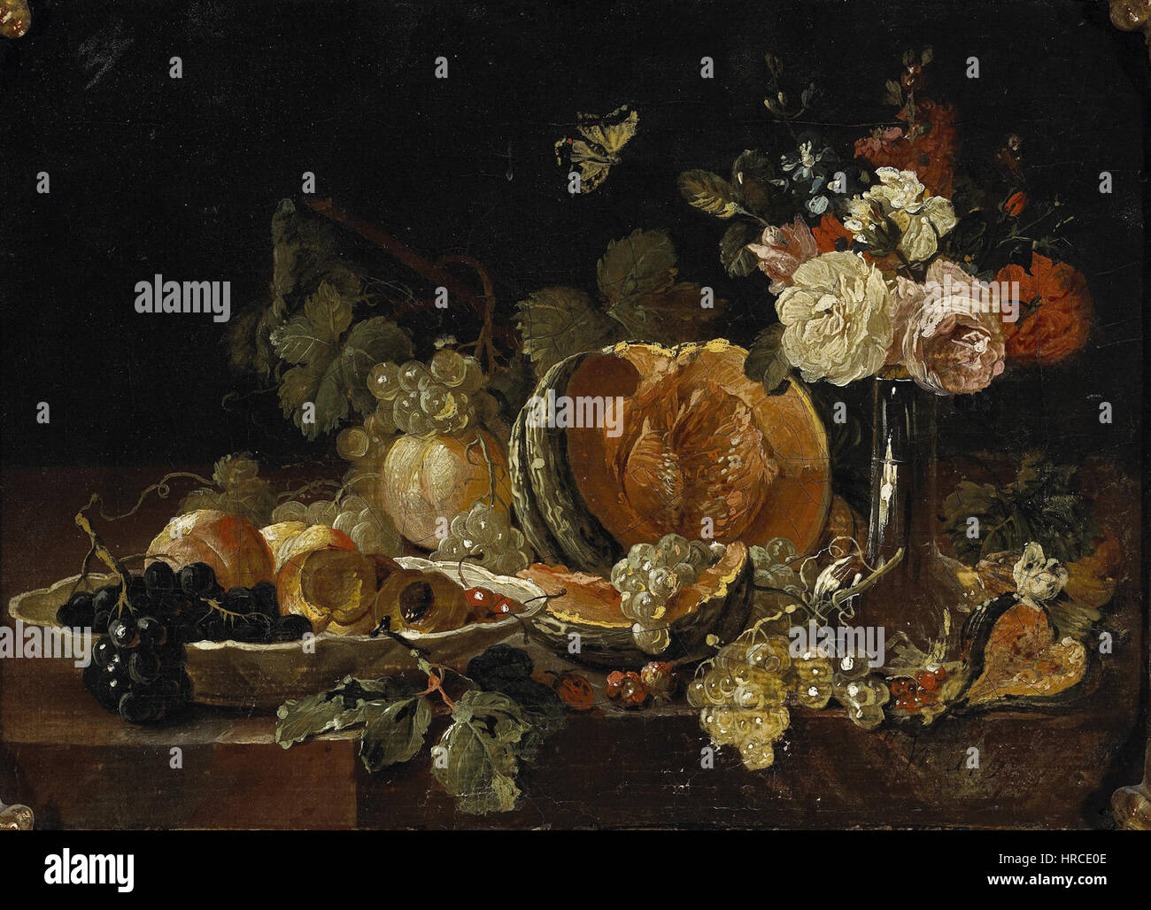 Johann Amandus Winck - Stilleben mit Blumen in einer Glasvase, einer Zitrone etc. Stock Photo