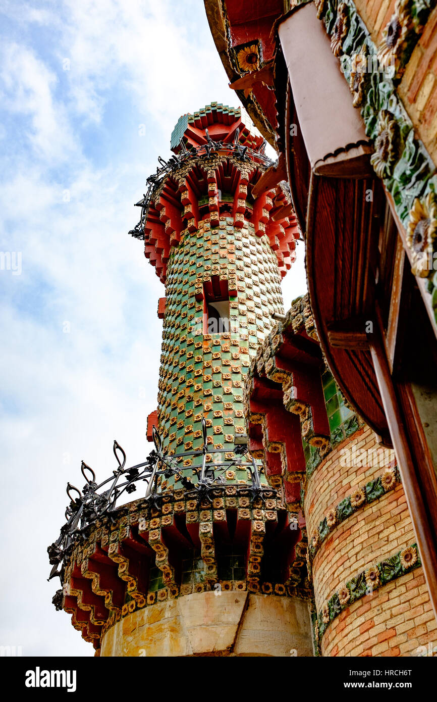 Close up detail of the architecture of El Capricho, or Folly, a colorful building designed by Antoni Gaudi in Comillas, Spain and popular tourist attr Stock Photo