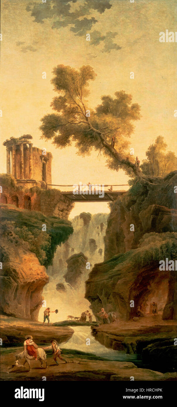 Robert, Hubert - Landscape with a Waterfall Stock Photo
