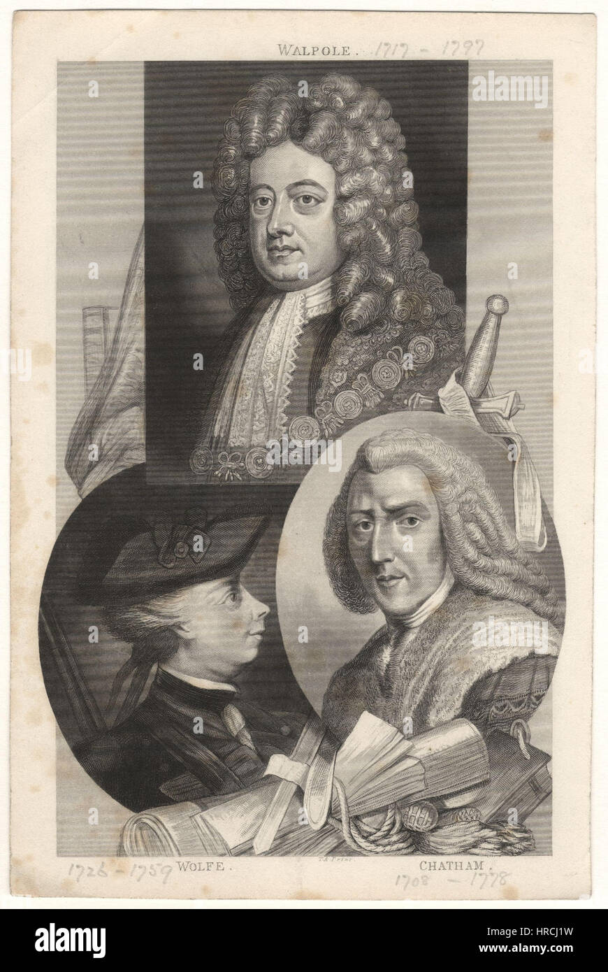 Robert Walpole, 1st Earl of Orford; James Wolfe; William Pitt, 1st Earl of Chatham by Richard Brompton Stock Photo