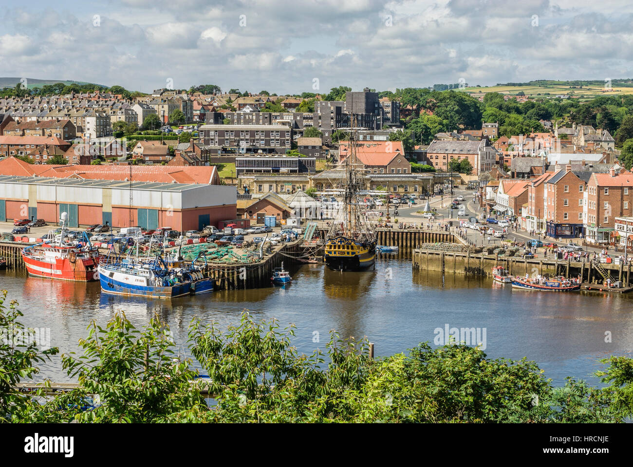 Elevated view over old town of Whitby, England, UK Stock Photo