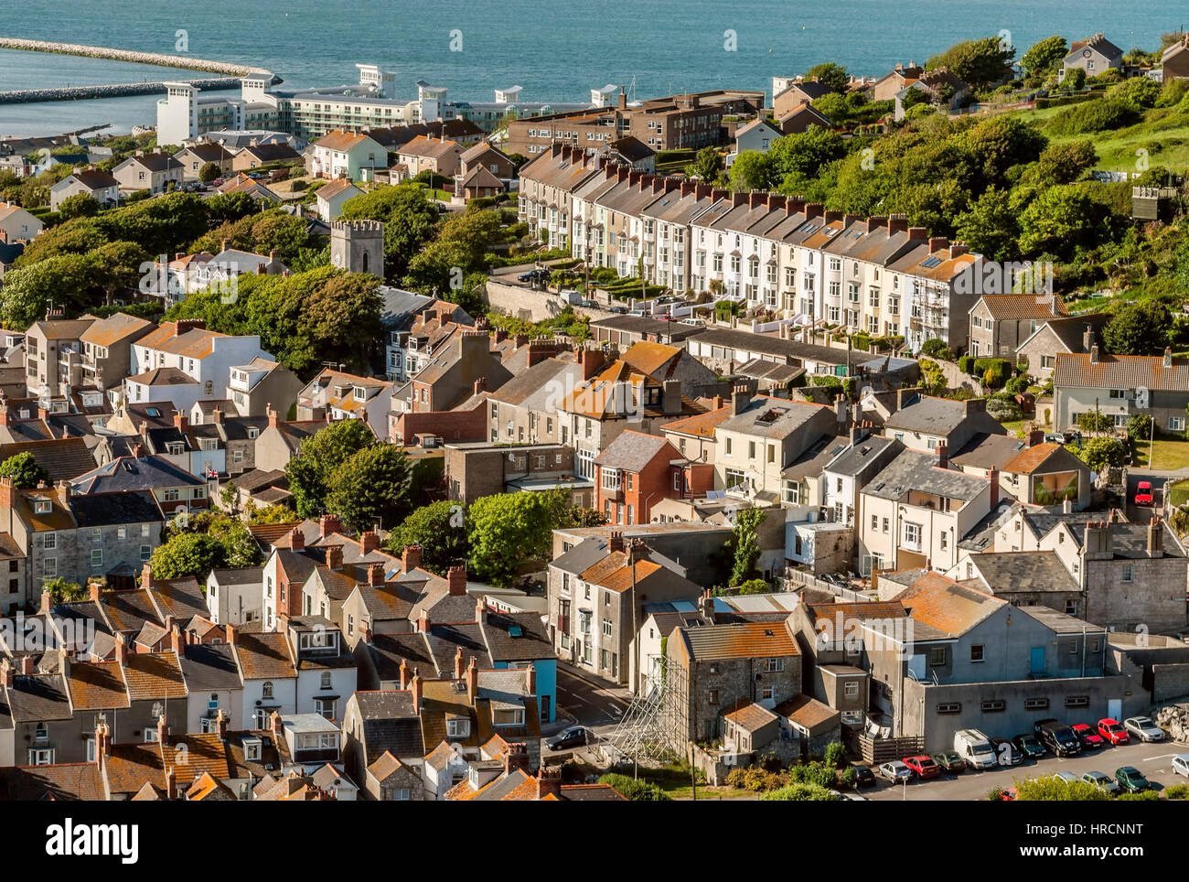 Town Fortuneswell on Isle of Portland at the English Channel coast, in the county of Dorset, England. Stock Photo