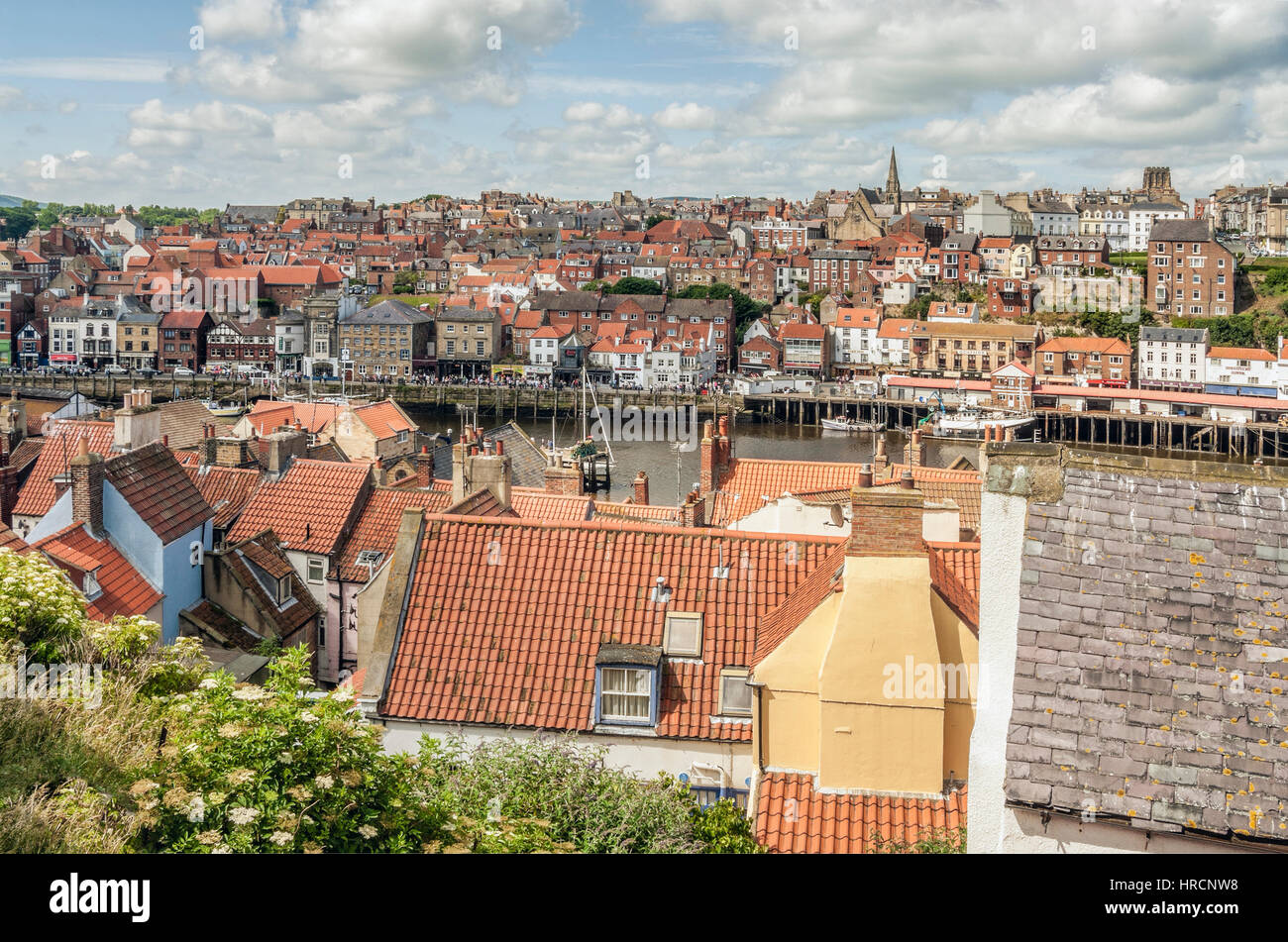 Whitby old town and harbour, North Yorkshire, England Stock Photo