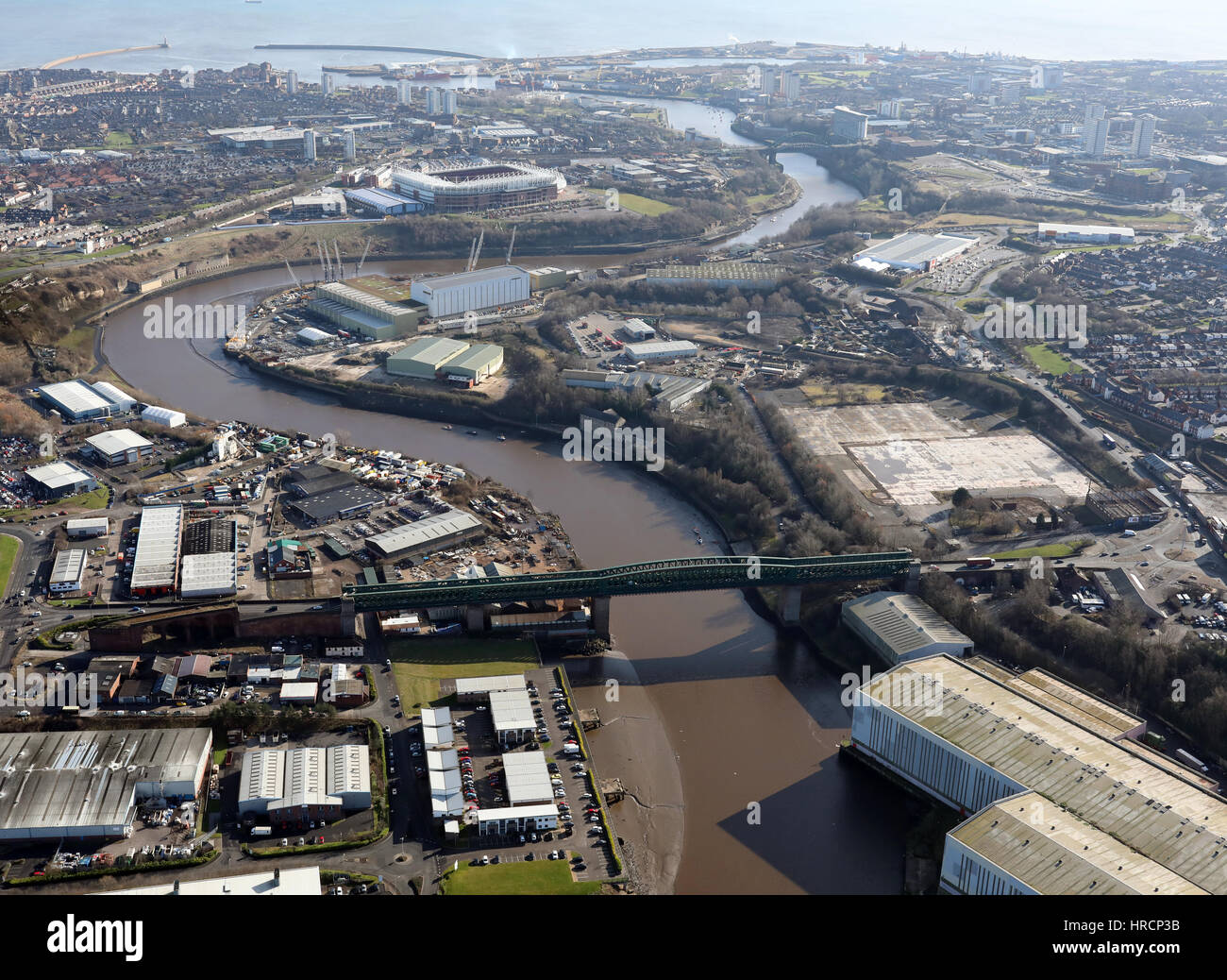 aerial view of Queen Alexandra Bridge over the River Wear in Sunderland, UK Stock Photo